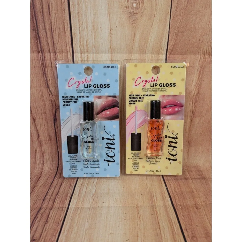 Ioni Crystal Lip Gloss 2-Pack Clear Vanilla Passion Fruit High Shine Vegan New